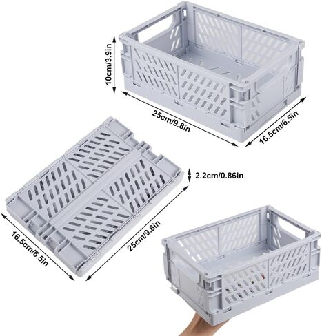 1 Pcs Plastic Storage Basket, 9.8x6.5x3.9in Collapsible Storage Crate for Organizing, Foldable Storage Bins Basket for Home Office Desktop Drawer Kitchen Bathroom Bedroom (Blue) in Saudi Arabia