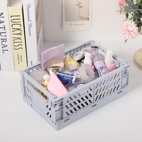 1 Pcs Plastic Storage Basket, 9.8x6.5x3.9in Collapsible Storage Crate for Organizing, Foldable Storage Bins Basket for Home Office Desktop Drawer Kitchen Bathroom Bedroom (Blue) in Saudi Arabia