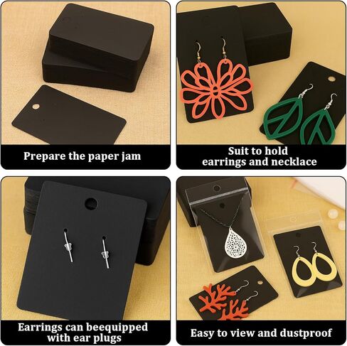100 Pcs Earring Display Cards with 100Pcs Self Adhesive Bags for Earrings Jewelry Display and 200 Pcs Clear Earring Backs Black Paper Tags for DIY Ear Studs and Earrings, 3.5 x 2.4 Inches in Saudi Arabia