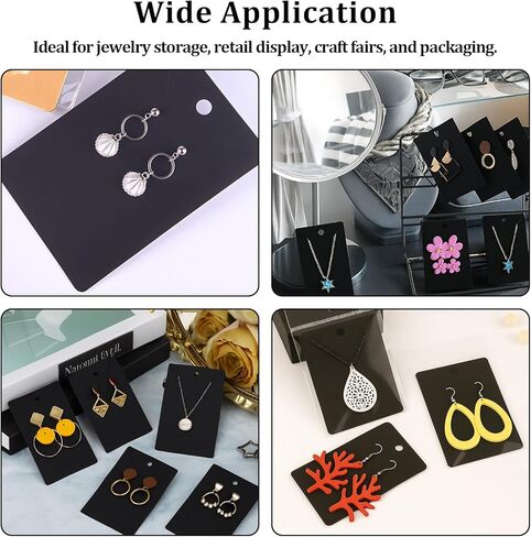 100 Pcs Earring Display Cards with 100Pcs Self Adhesive Bags for Earrings Jewelry Display and 200 Pcs Clear Earring Backs Black Paper Tags for DIY Ear Studs and Earrings, 3.5 x 2.4 Inches in Saudi Arabia