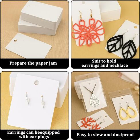 100 Pcs Earring Display Cards with 100Pcs Self Adhesive Bags for Earrings Jewelry Display and 200 Pcs Clear Earring Backs Black Paper Tags for DIY Ear Studs and Earrings, 3.5 x 2.4 Inches in Saudi Arabia