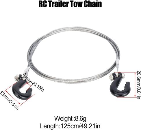 سلسلة مقطورة بخطاف سحب RC، حبل سحب فولاذي، أغلال إنقاذ على شكل حرف U 3 قطع/مجموعة لـ 1/10 زاحف Traxxas Trx4 Axial Scx10 90046 Wraith D90 TF2 CC01 Tamiya (أسود) in Saudi Arabia