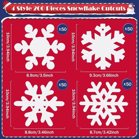 MixTeach 200 Piece Snowflake Cutouts - Paper Snowflakes Shapes Die Cuts for Classroom Decoration with Glue Point Dots - Bulletin Board Winter Xmas Party Supplies in Saudi Arabia