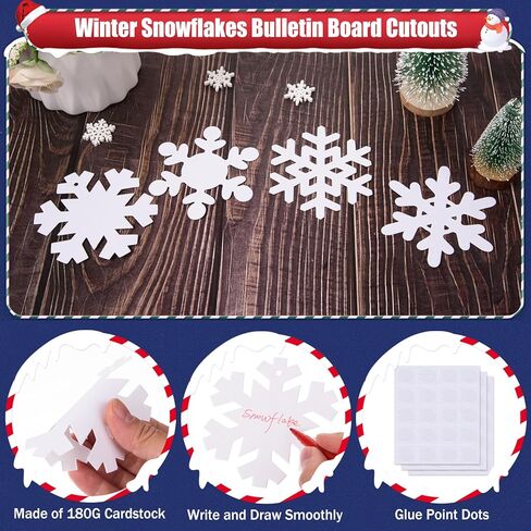 MixTeach 200 Piece Snowflake Cutouts - Paper Snowflakes Shapes Die Cuts for Classroom Decoration with Glue Point Dots - Bulletin Board Winter Xmas Party Supplies in Saudi Arabia