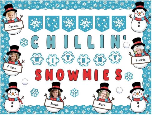 76 Pcs Winter Bulletin Board Set Snowman Decorations DIY Photo Wall Chillin' with My Snowmies Christmas Bulletin Board for Winter Activities Family Christmas Holiday Party in Saudi Arabia