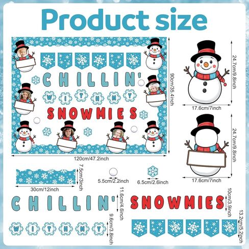 76 Pcs Winter Bulletin Board Set Snowman Decorations DIY Photo Wall Chillin' with My Snowmies Christmas Bulletin Board for Winter Activities Family Christmas Holiday Party in Saudi Arabia