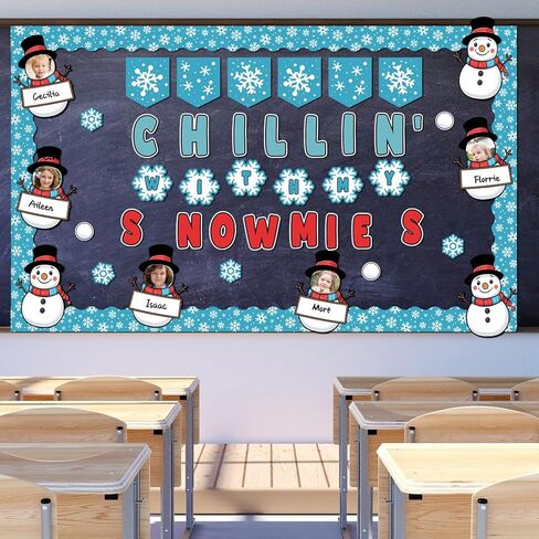 76 Pcs Winter Bulletin Board Set Snowman Decorations DIY Photo Wall Chillin' with My Snowmies Christmas Bulletin Board for Winter Activities Family Christmas Holiday Party in Saudi Arabia