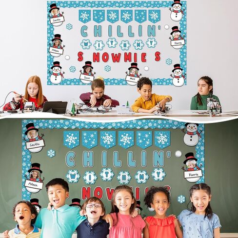76 Pcs Winter Bulletin Board Set Snowman Decorations DIY Photo Wall Chillin' with My Snowmies Christmas Bulletin Board for Winter Activities Family Christmas Holiday Party in Saudi Arabia