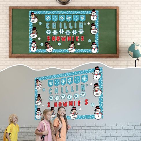 76 Pcs Winter Bulletin Board Set Snowman Decorations DIY Photo Wall Chillin' with My Snowmies Christmas Bulletin Board for Winter Activities Family Christmas Holiday Party in Saudi Arabia
