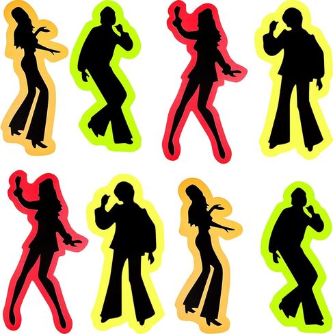 12 Pieces Disco Cutouts Disco Party Decorations Retro 70s Silhouettes Dance Cutouts Wall Stickers for Halloween 70s 80s Theme Party Boogie Hippie Sock Hop Birthday Supplies in Saudi Arabia