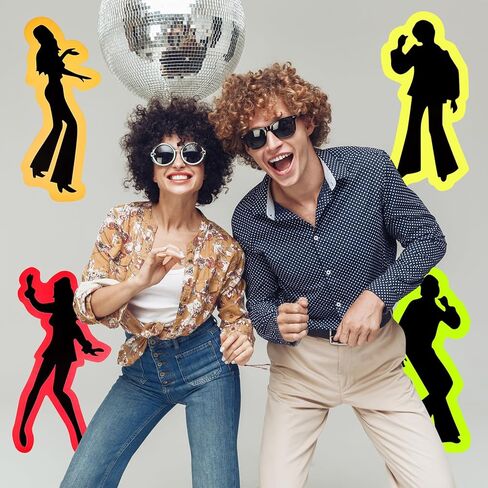 12 Pieces Disco Cutouts Disco Party Decorations Retro 70s Silhouettes Dance Cutouts Wall Stickers for Halloween 70s 80s Theme Party Boogie Hippie Sock Hop Birthday Supplies in Saudi Arabia