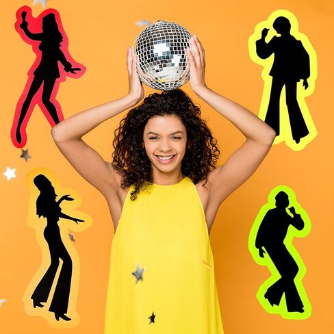 12 Pieces Disco Cutouts Disco Party Decorations Retro 70s Silhouettes Dance Cutouts Wall Stickers for Halloween 70s 80s Theme Party Boogie Hippie Sock Hop Birthday Supplies in Saudi Arabia