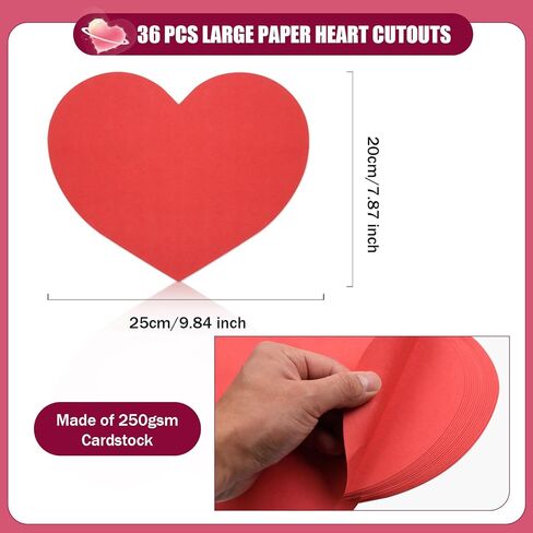 36 Pcs Large Red Heart Cutouts Paper Hearts Shape Cut-Outs Red Valentine’s Day Heart Cutouts Decorations for DIY Valentine’s Day Craft Kids’ Love and Peace School Craft Projects,9.84x7.87 Inch in Saudi Arabia