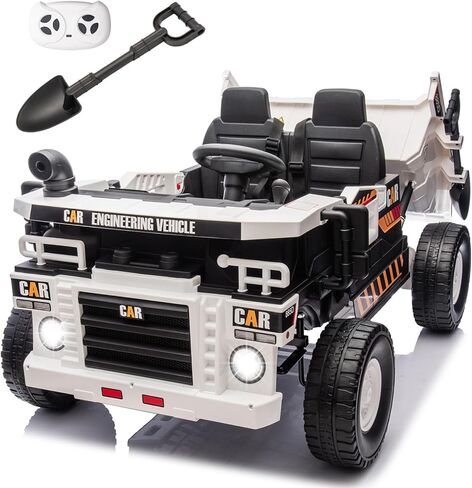 24V 4WD 2-Seater XL Kids Ride on Truck لعبة سيارة كهربائية مع سرير تفريغ كهربائي، الآباء والأمهات التحكم عن بعد للأطفال سيارة جرار لعب ركوب على شاحنة قلابة للبنين والبنات الذين تتراوح أعمارهم بين 3 فما فوق، أصفر in Kuwait