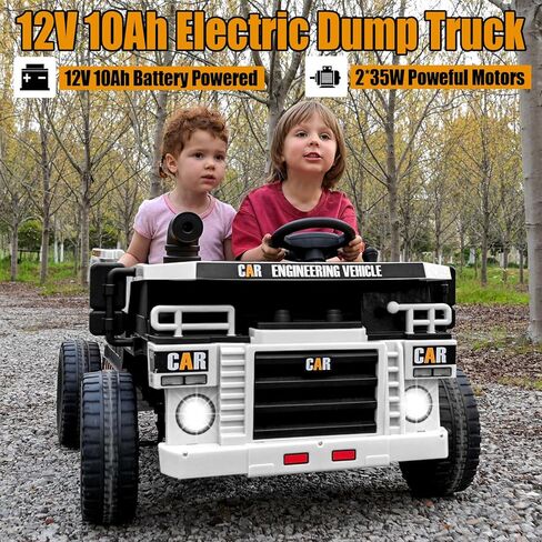 24V 4WD 2-Seater XL Kids Ride on Truck لعبة سيارة كهربائية مع سرير تفريغ كهربائي، الآباء والأمهات التحكم عن بعد للأطفال سيارة جرار لعب ركوب على شاحنة قلابة للبنين والبنات الذين تتراوح أعمارهم بين 3 فما فوق، أصفر in Kuwait