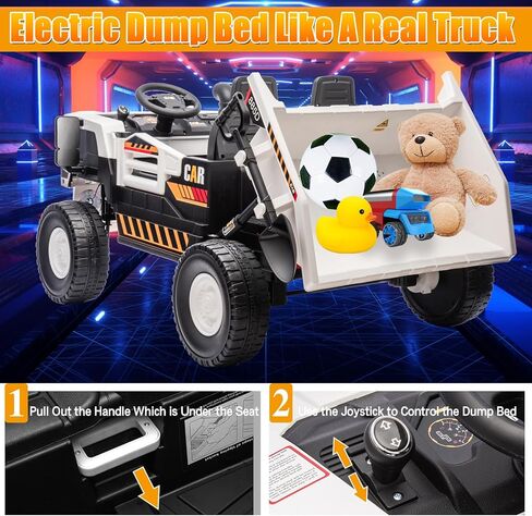 24V 4WD 2-Seater XL Kids Ride on Truck لعبة سيارة كهربائية مع سرير تفريغ كهربائي، الآباء والأمهات التحكم عن بعد للأطفال سيارة جرار لعب ركوب على شاحنة قلابة للبنين والبنات الذين تتراوح أعمارهم بين 3 فما فوق، أصفر in Kuwait