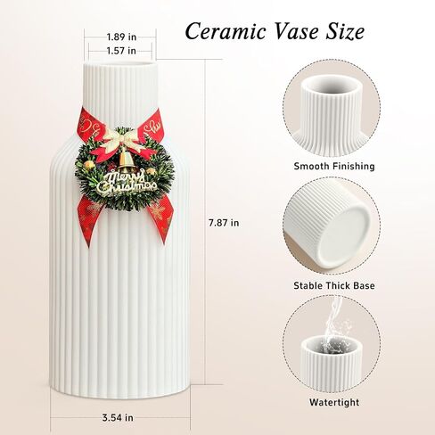 White Ceramic Vase for Pampas Grass & Fresh Flowers, Minimalist Modern Home Decor, Matte Finish Vase for Table, Fireplace, Shelf, Mantel, Entryway and Centerpieces in Kuwait