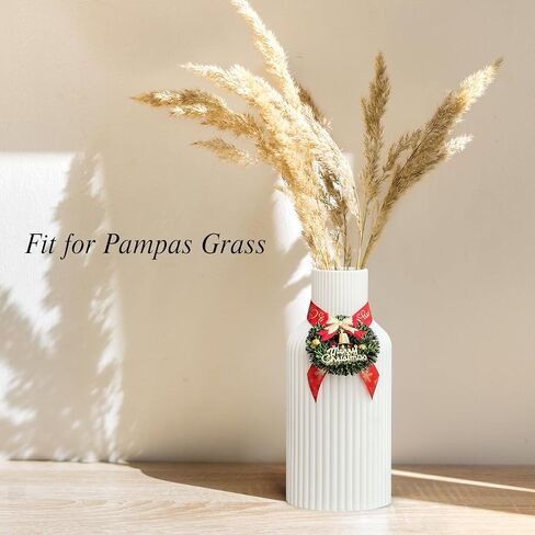 White Ceramic Vase for Pampas Grass & Fresh Flowers, Minimalist Modern Home Decor, Matte Finish Vase for Table, Fireplace, Shelf, Mantel, Entryway and Centerpieces in Kuwait