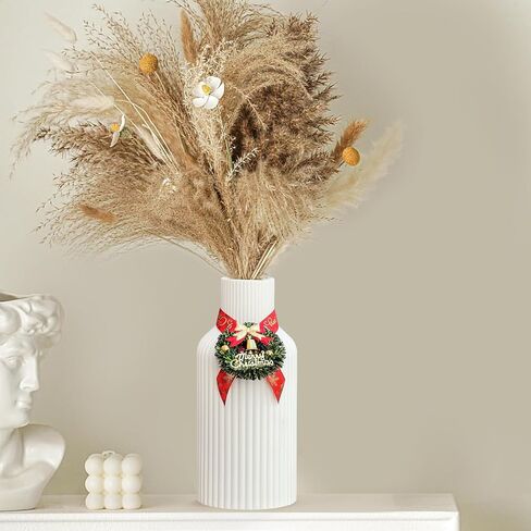 White Ceramic Vase for Pampas Grass & Fresh Flowers, Minimalist Modern Home Decor, Matte Finish Vase for Table, Fireplace, Shelf, Mantel, Entryway and Centerpieces in Kuwait