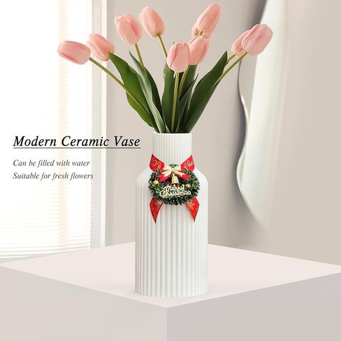 White Ceramic Vase for Pampas Grass & Fresh Flowers, Minimalist Modern Home Decor, Matte Finish Vase for Table, Fireplace, Shelf, Mantel, Entryway and Centerpieces in Kuwait