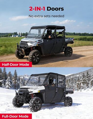 أبواب UTV 2 في 1 قابلة للتحويل من KEMIMOTO مع نافذة تهوية، متوافقة مع Polaris Ranger Crew XP 1000 2018-2025، نوافذ علوية قابلة للإزالة للكمبيوتر الشخصي وألواح أبواب سفلية PP (مجموعة 4 أبواب) in Kuwait