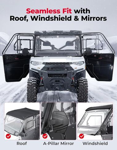 أبواب UTV 2 في 1 قابلة للتحويل من KEMIMOTO مع نافذة تهوية، متوافقة مع Polaris Ranger Crew XP 1000 2018-2025، نوافذ علوية قابلة للإزالة للكمبيوتر الشخصي وألواح أبواب سفلية PP (مجموعة 4 أبواب) in Kuwait