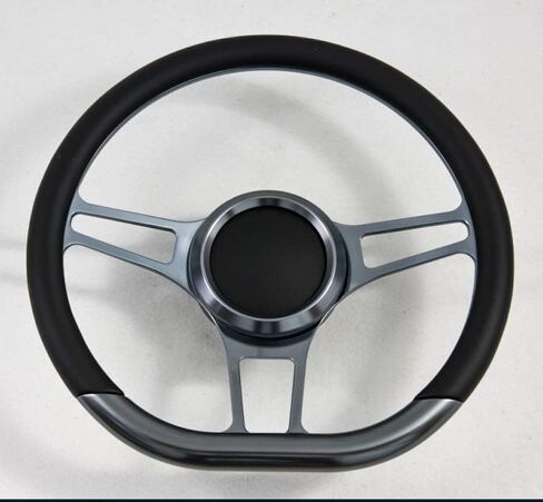 14" D type Gun Metal Billet Steering Wheel Half Wrap with Horn Button-Black in Saudi Arabia