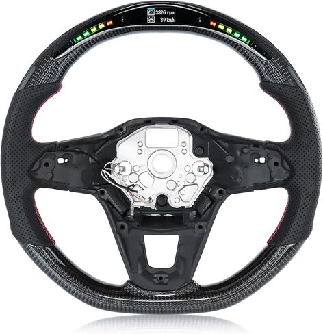 Real Carbon Fiber Steering Wheel D-shaped with Red stitching Perforated Leather Steering Wheel for Transporter for Caddy for Passat for Polo mk6 for Atlas 2020-2024 in Saudi Arabia