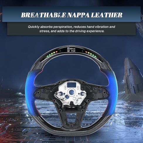 Real Carbon Fiber Steering Wheel D-shaped with Red stitching Perforated Leather Steering Wheel for Transporter for Caddy for Passat for Polo mk6 for Atlas 2020-2024 in Saudi Arabia