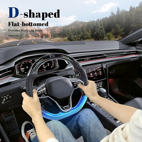 Real Carbon Fiber Steering Wheel D-shaped with Red stitching Perforated Leather Steering Wheel for Transporter for Caddy for Passat for Polo mk6 for Atlas 2020-2024 in Saudi Arabia