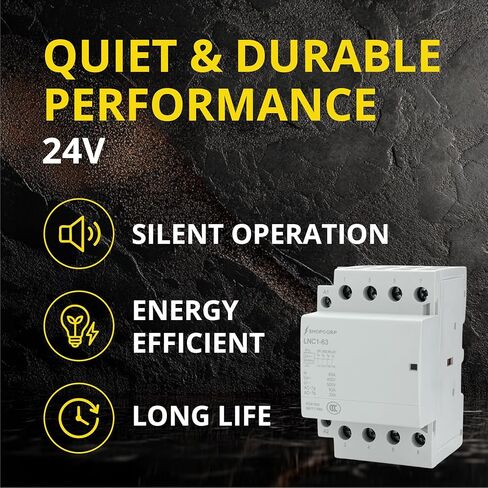 60 أمبير 4 أقطاب مغلق عادة (NC). موصل IEC 400 فولت (تشغيل صامت) - ملف 110/120 فولت تيار متردد، حمل محرك موصل 40 أمبير وحمل إضاءة 60 أمبير مع قاعدة تثبيت لسكة DIN in Kuwait