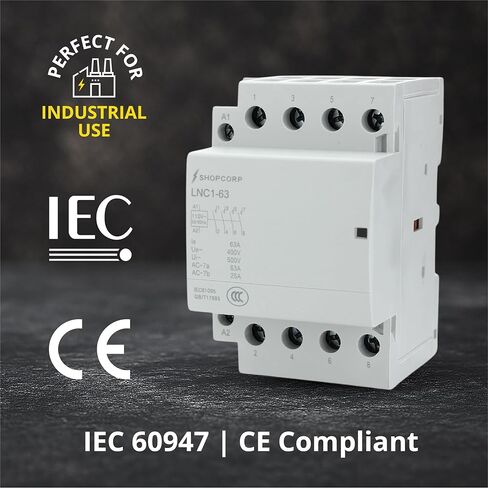 60 أمبير 4 أقطاب مغلق عادة (NC). موصل IEC 400 فولت (تشغيل صامت) - ملف 110/120 فولت تيار متردد، حمل محرك موصل 40 أمبير وحمل إضاءة 60 أمبير مع قاعدة تثبيت لسكة DIN in Kuwait