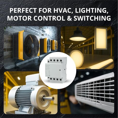 60 أمبير 4 أقطاب مغلق عادة (NC). موصل IEC 400 فولت (تشغيل صامت) - ملف 110/120 فولت تيار متردد، حمل محرك موصل 40 أمبير وحمل إضاءة 60 أمبير مع قاعدة تثبيت لسكة DIN in Kuwait