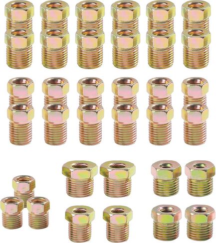 35PCS Brake Line Fittings,Car Accessories Rustproof Brass Inverted Flare Nuts Assortment,Brake Line Fitting Kit for Inverted Flares on 3/16" and 1/4" Tubing,Fit for Most Cars Trucks SUVs in Saudi Arabia