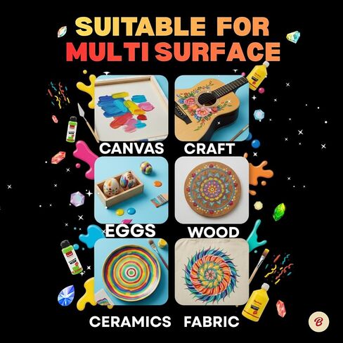 24 Colors Acrylic Paint Set, Acrylic Paint Set with 6 Brushes, 4oz/120ml Bottles, Paint for Artists, Beginners and Kids on Canvas Rocks Wood Ceramic Fabric in Saudi Arabia