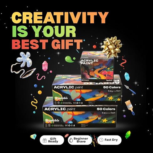 24 Colors Acrylic Paint Set, Acrylic Paint Set with 6 Brushes, 4oz/120ml Bottles, Paint for Artists, Beginners and Kids on Canvas Rocks Wood Ceramic Fabric in Saudi Arabia