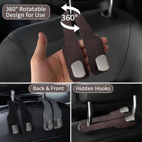 Car Seat Headrest Hooks for Purses and Bags, 2 Pack Bag Purse Holder for Car with Double Metal Hooks, Car Purse Hanger, Headrest Back Seat Handbags Hook Cute Hanging Accessories, Black in Saudi Arabia
