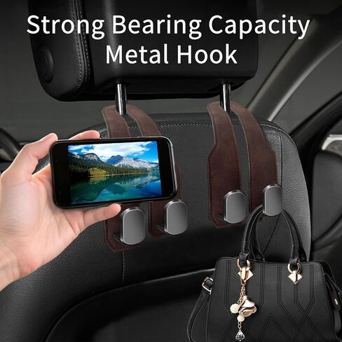 Car Seat Headrest Hooks for Purses and Bags, 2 Pack Bag Purse Holder for Car with Double Metal Hooks, Car Purse Hanger, Headrest Back Seat Handbags Hook Cute Hanging Accessories, Black in Saudi Arabia