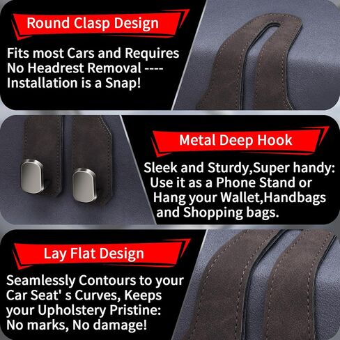 Car Seat Headrest Hooks for Purses and Bags, 2 Pack Bag Purse Holder for Car with Double Metal Hooks, Car Purse Hanger, Headrest Back Seat Handbags Hook Cute Hanging Accessories, Black in Saudi Arabia