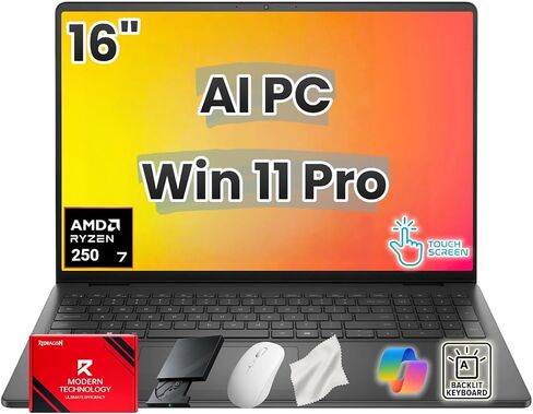 كمبيوتر محمول للأعمال بشاشة تعمل باللمس مقاس 16 بوصة من Dell - AMD Ryzen 7 250(Beat Ultra 7 258V)| 16 قمم NPU | مفتاح مساعد الطيار AI | شاشة FHD+ مقاس 16 بوصة | لوحة مفاتيح بإضاءة خلفية|Win 11 Pro|أسود كربوني (64 جيجابايت DDR5 | 2 تيرابايت SSD) in Saudi Arabia