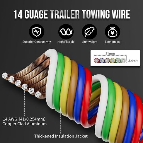 Enough Long 14 Gauge 35 Ft 6-Way Conductor Trailer Wiring Harness Bonded, Stranded CCA Parallel LED Lamp Lighting Hookup Wire Cable Kit for RV Camper Boat Towing Automotive& All Basic 12V Needs in Saudi Arabia
