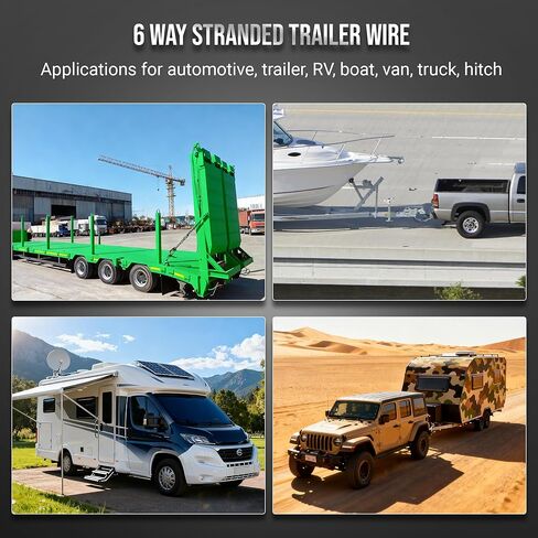 Enough Long 14 Gauge 35 Ft 6-Way Conductor Trailer Wiring Harness Bonded, Stranded CCA Parallel LED Lamp Lighting Hookup Wire Cable Kit for RV Camper Boat Towing Automotive& All Basic 12V Needs in Saudi Arabia