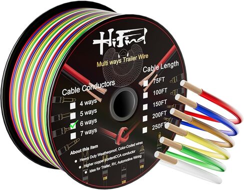 Enough Long 14 Gauge 35 Ft 6-Way Conductor Trailer Wiring Harness Bonded, Stranded CCA Parallel LED Lamp Lighting Hookup Wire Cable Kit for RV Camper Boat Towing Automotive& All Basic 12V Needs in Saudi Arabia