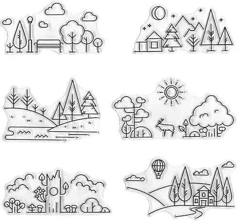 رسم خط إبداعي بأنماط مشهد لطيف، طوابع واضحة لصنع البطاقات الديكور DIY سكرابوكينغ، خطوط بسيطة صورة سيليكون طوابع بطاقات للنقش ديكور الألبوم الحرفية. in Saudi Arabia