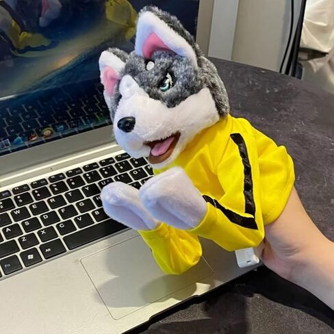 قطعتان من دمية يد الكلب كونغ فو هاسكي، دمية ملاكمة تفاعلية ناعمة وصوتية، ألعاب ملاكمة هاسكي قطيفة قابلة للغسل للأطفال الصغار، دمى حيوانات in Kuwait