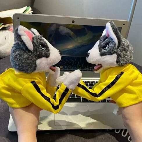 قطعتان من دمية يد الكلب كونغ فو هاسكي، دمية ملاكمة تفاعلية ناعمة وصوتية، ألعاب ملاكمة هاسكي قطيفة قابلة للغسل للأطفال الصغار، دمى حيوانات in Kuwait