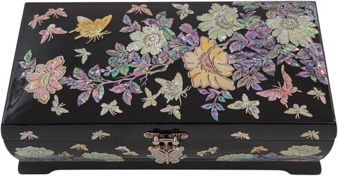 صندوق مجوهرات فبراير ماونتن الرائع المصنوع من عرق اللؤلؤ والأزهار والفراشات - هدية أنيقة للنساء in Kuwait