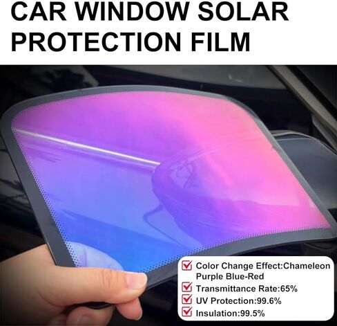 طبقة تظليل نافذة السيارة 19.7 بوصة × 9.84 قدم، التحكم في حرارة الزجاج الأمامي، حجب الأشعة فوق البنفسجية للحماية من الشمس، طبقة خصوصية مضادة للوهج VLT 65% الحرباء الأرجواني والأزرق والأحمر in Kuwait