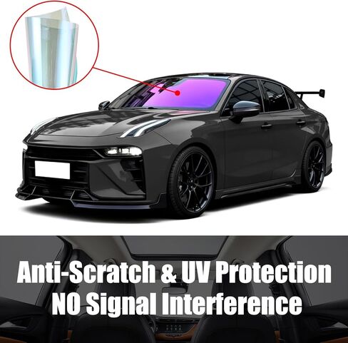 طبقة تظليل نافذة السيارة 19.7 بوصة × 9.84 قدم، التحكم في حرارة الزجاج الأمامي، حجب الأشعة فوق البنفسجية للحماية من الشمس، طبقة خصوصية مضادة للوهج VLT 65% الحرباء الأرجواني والأزرق والأحمر in Kuwait
