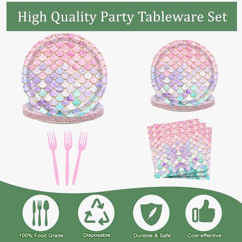 96 Pcs Mermaid Birthday Party Decorations Plates Set for 24 Guests,Little Mermaid Party Supplies Ocean under the Sea Tableware Plate, Fork, Napkins for Princess Girls Baby Shower in Saudi Arabia
